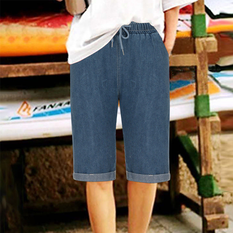 Damen Denim-Shorts mit elastischem Bund und lässigem Schnitt Drune