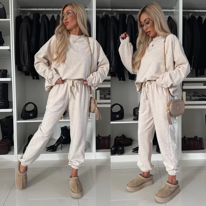 Damen gemütliches Fleece-Loungewear-Set mit elastischem Bund Drune