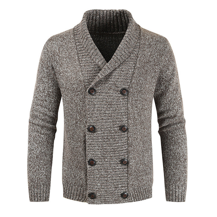 Herren nan doppelreihige Strickcardigan mit Schalkragen, strukturierter Maschenoptik und gerippten Bündchen Drune