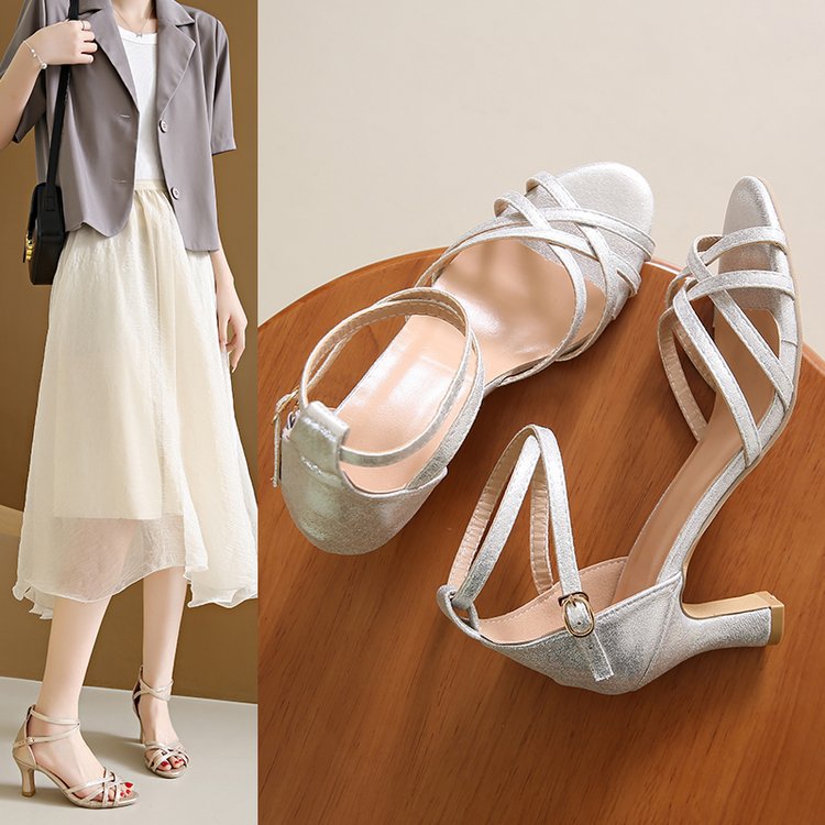 Damen Hochhackige Sandalen mit elegantem Kreuzband-Design und komfortablem Absatz Drune