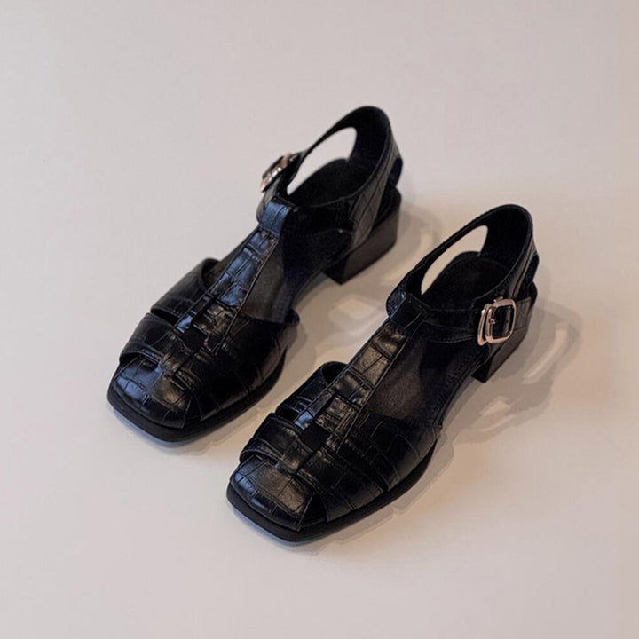 Damen Riemchen Blockabsatzsandalen mit verstellbarem Schnallen Drune