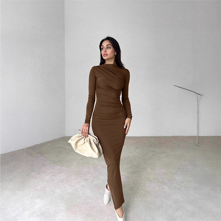 Damen figurbetontes Langarmkleid mit Raffung und elegantem Design Drune