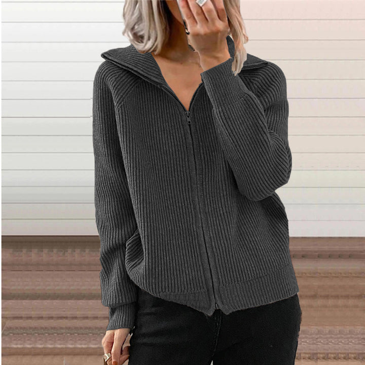 Damen Strickjacke mit hohem Kragen und durchgehendem Reißverschluss Drune