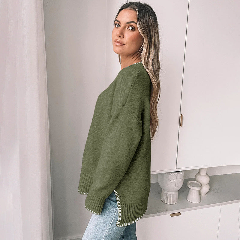 Damen lässiger Strickpullover mit dekorativen Rippdetails Drune