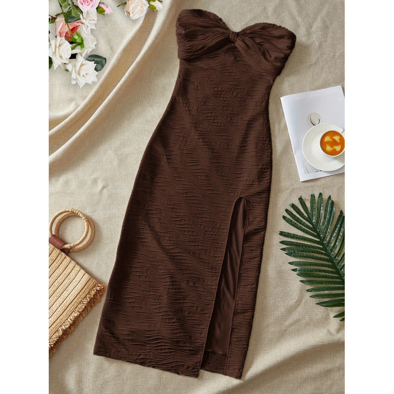 Damen Maxikleid mit gerafftem Design und seitlichem Schlitz Drune