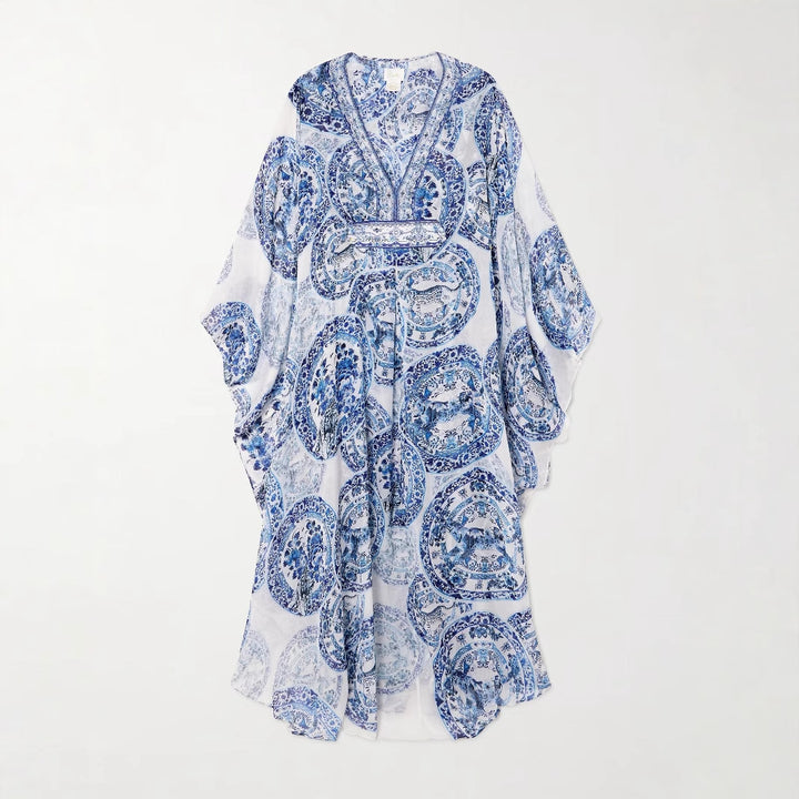Damen Maxi-Kleid mit elegantem V-Ausschnitt und weit schwingendem Schnitt Drune