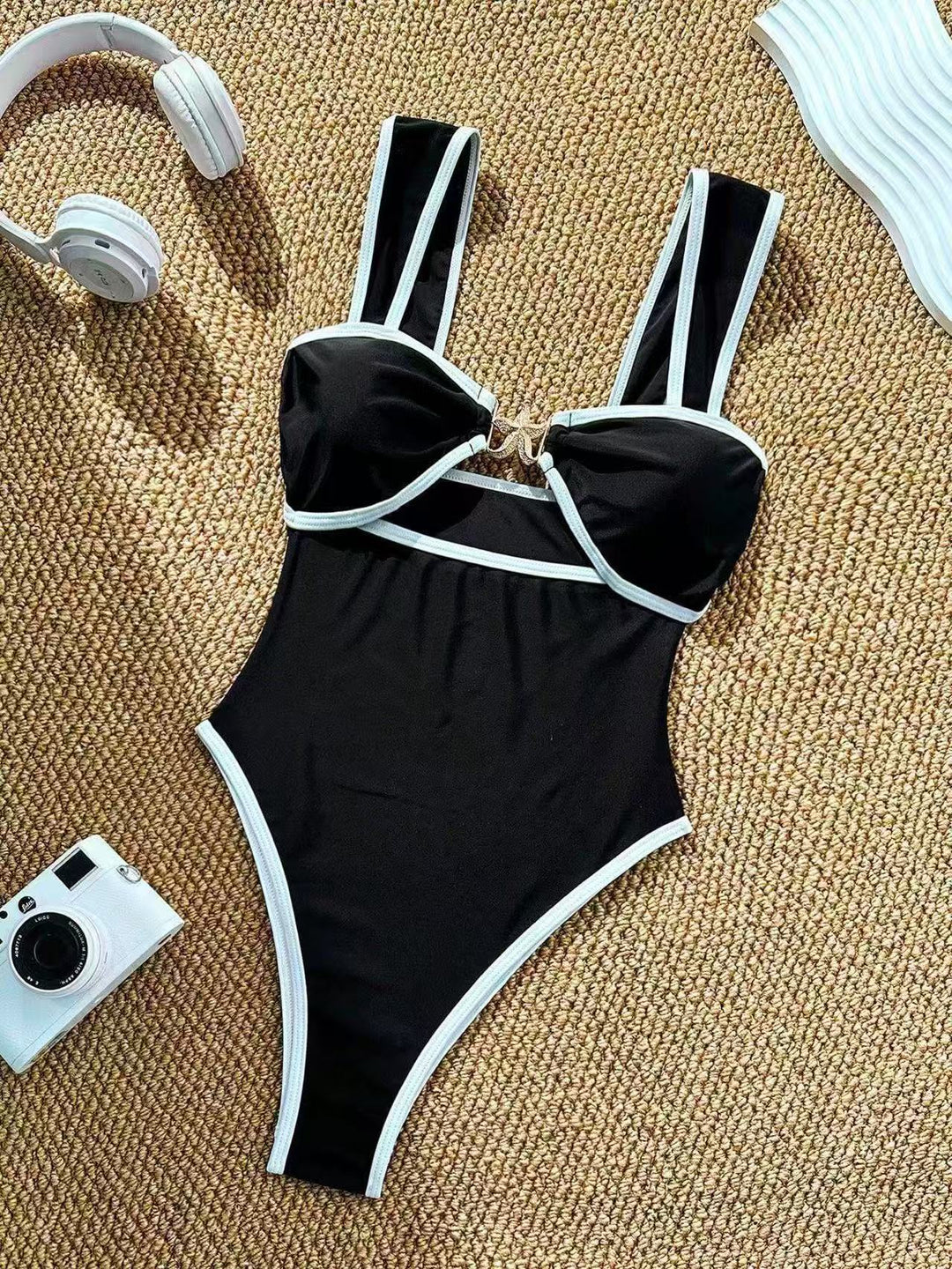Damen Einteiler Badeanzug mit modischem Bustier und verstellbaren Trägern Drune