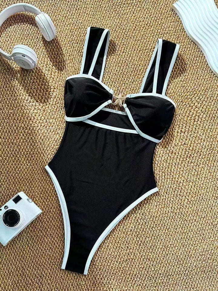 Damen Einteiler Badeanzug mit modischem Bustier und verstellbaren Trägern Drune