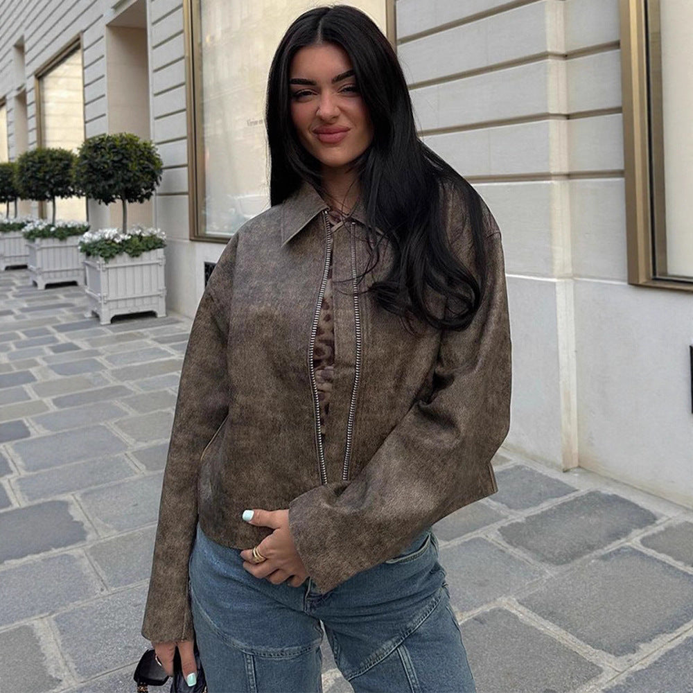Damen Kunstlederjacke mit asymmetrischem Schnitt und praktischem Reißverschluss Drune