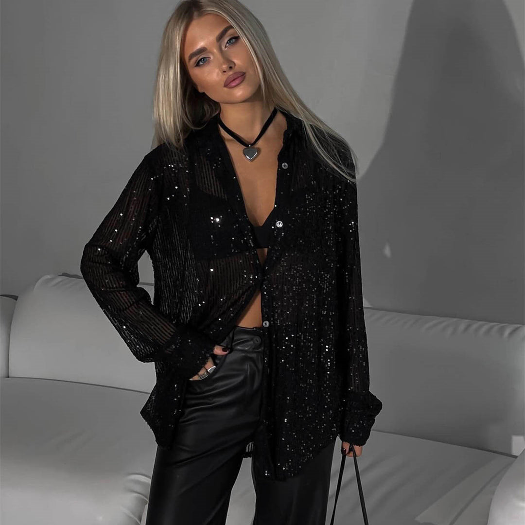 Damen glamouröses Glitzerhemd Drune