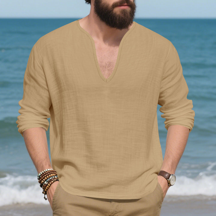 Herren lässiges Langarmshirt mit V-Ausschnitt aus hochwertigem Baumwollmix Drune