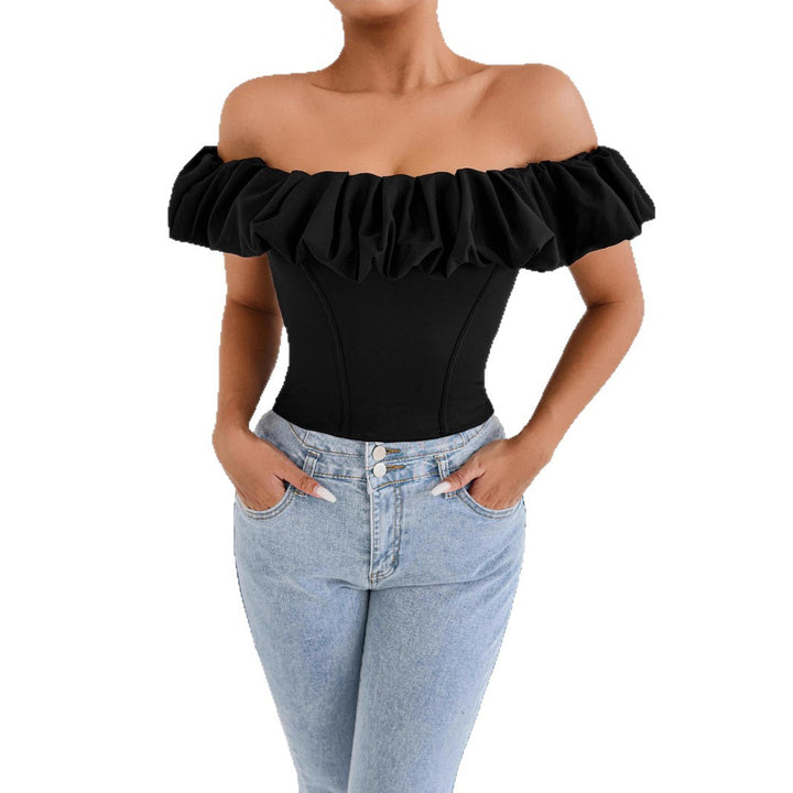 Damen Off-Shoulder Rüschenshirt mit tailliertem Schnitt Drune