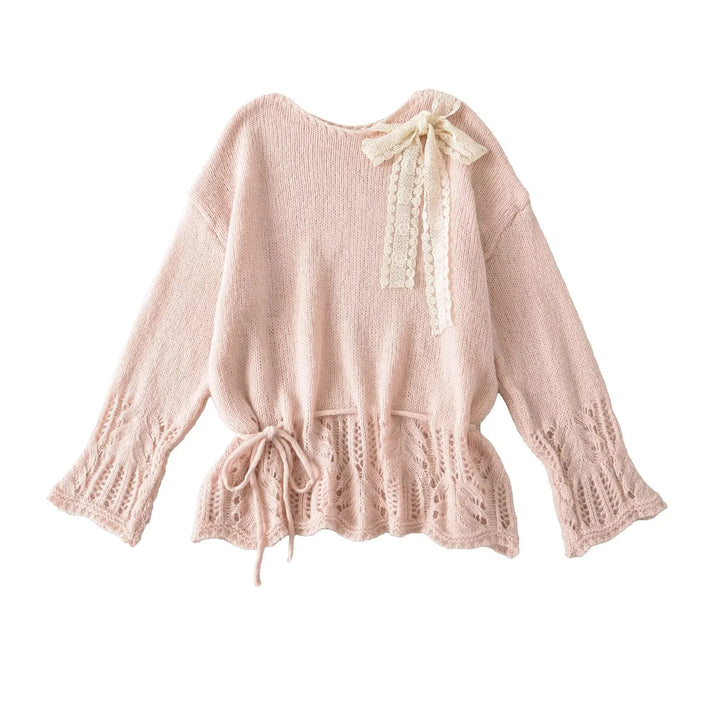 Damen stylisches Strickoberteil mit eleganter Raffinesse und Bindebändern Drune