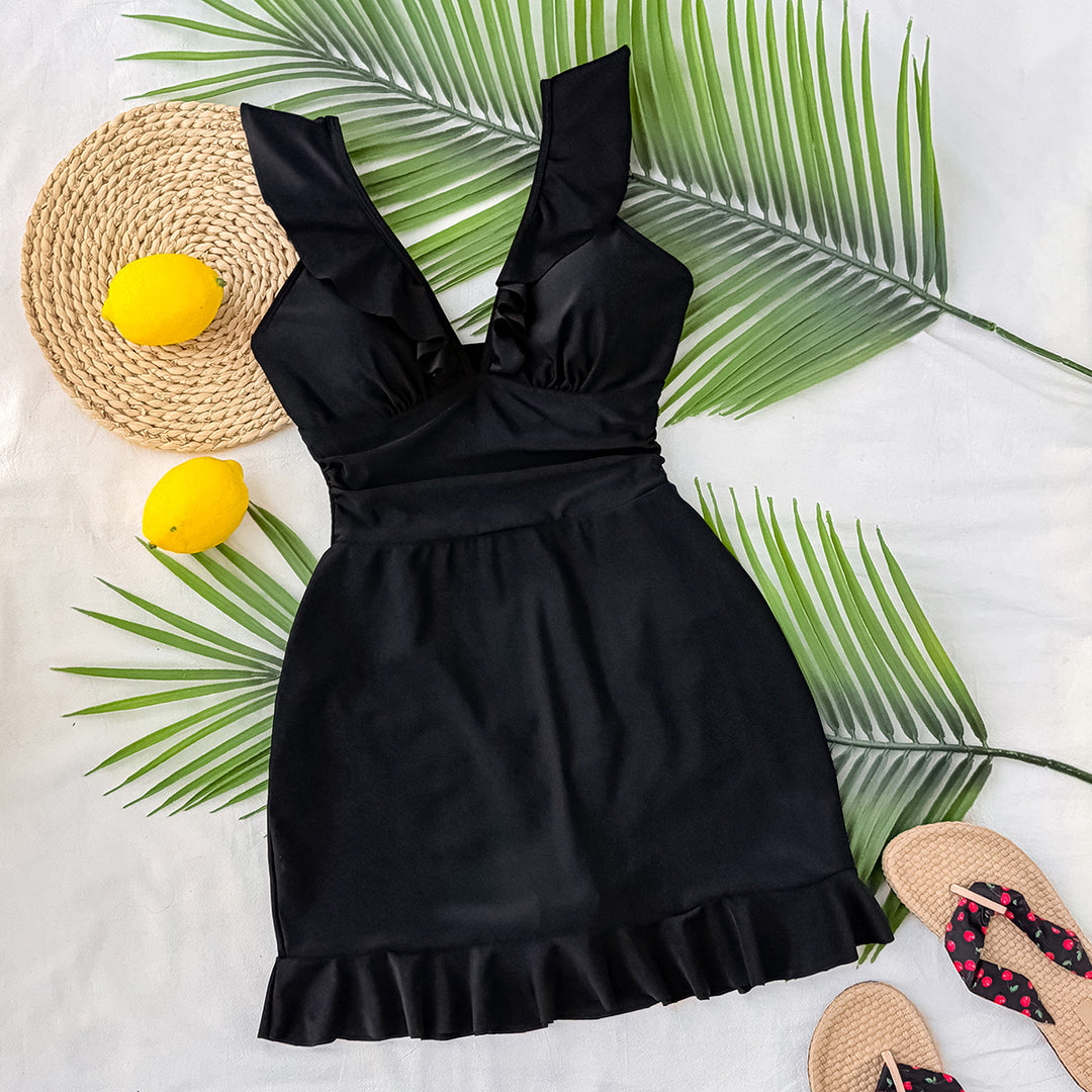 Damen Eleganter Badeanzug mit Rüschendetails Drune