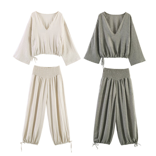Damen lässige Bluse mit weitem V-Ausschnitt und elastischem Saum Drune