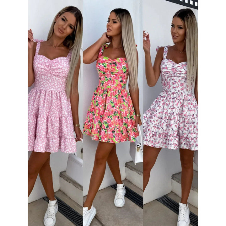 Damen Minikleid mit hohen Bund und verspielten Schulterbändern Drune