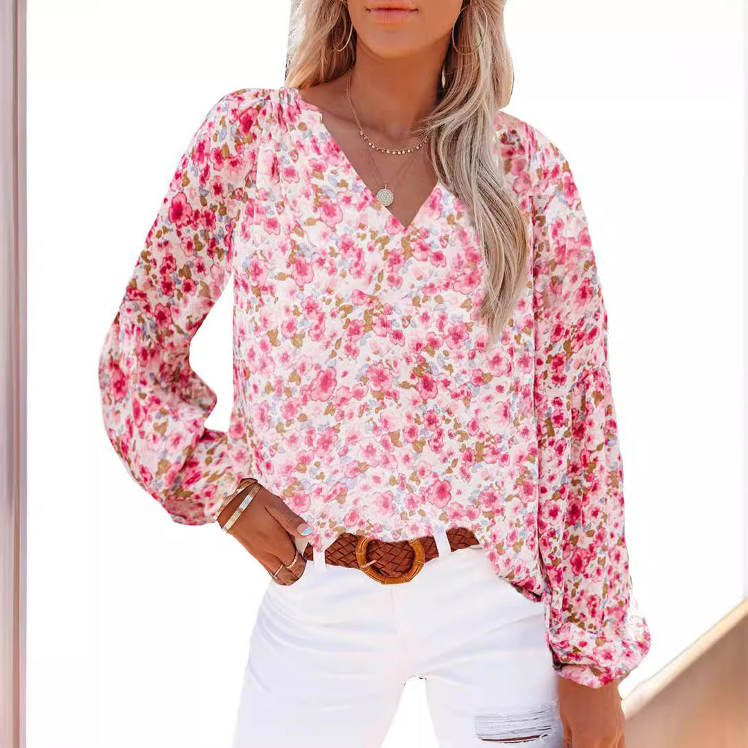 Damen Bluse mit floralen Mustern und luftigen Ärmeln Drune