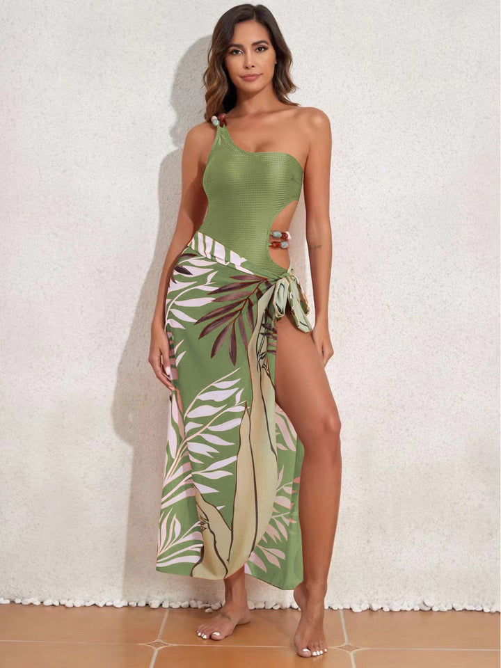 Damen Badeanzug-Set mit asymmetrischem Oberteil und elegantem Sarong Drune