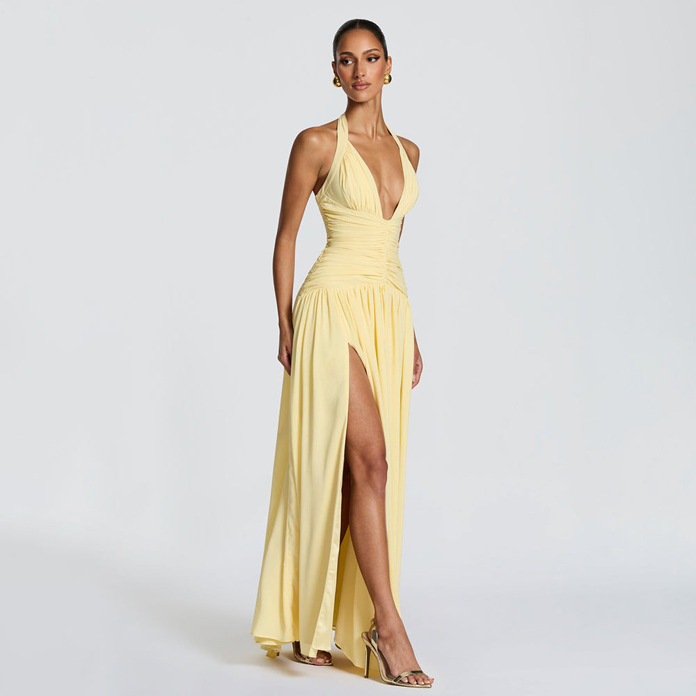 Damen Maxikleid mit tiefem V-Ausschnitt und seitlichem Schlitz Drune