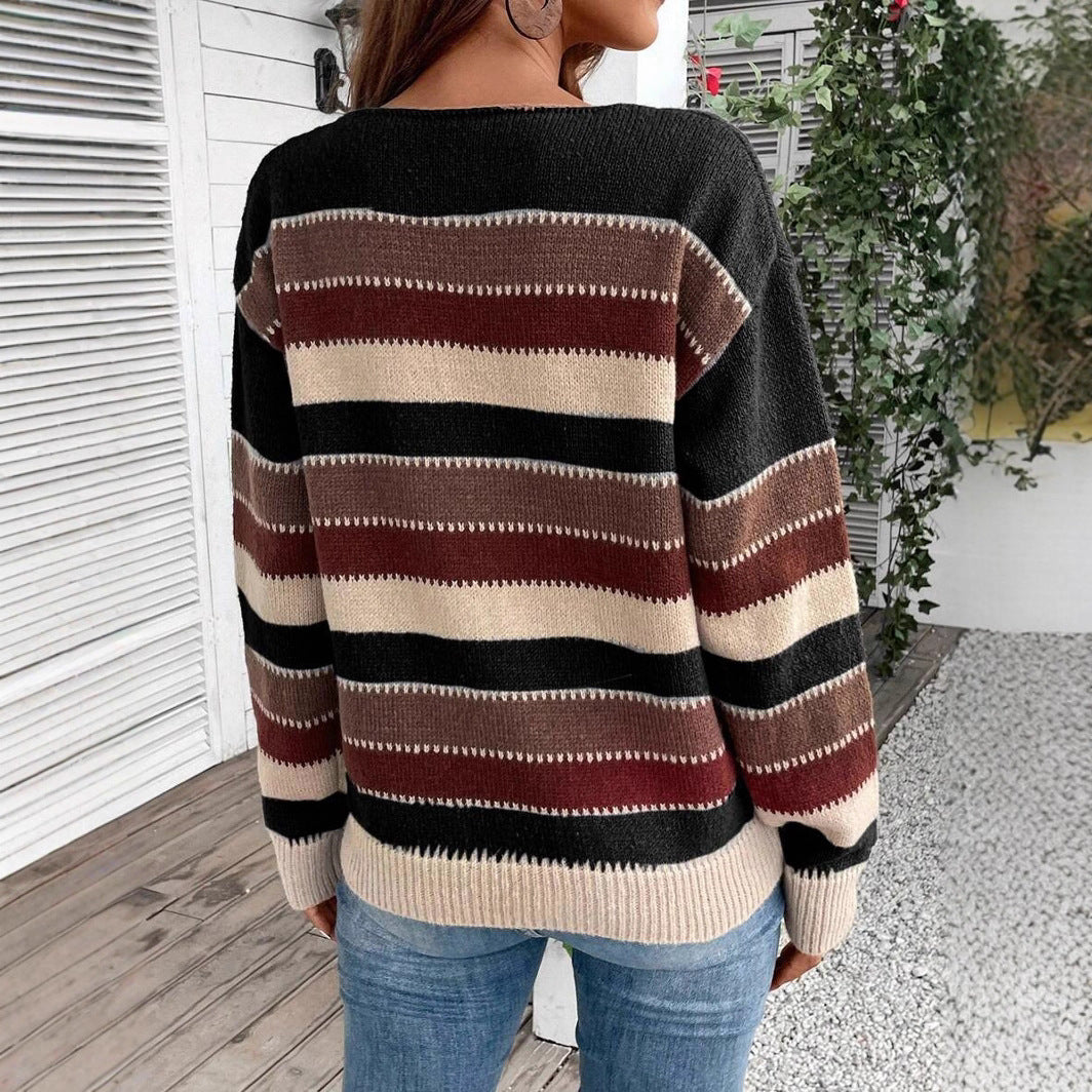 Damen gemusterter Strickpullover mit lässigem Schnitt und feiner Textur Drune