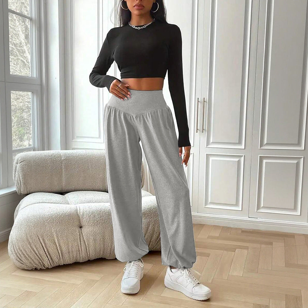Damen luftige Weite Hose mit hohem Bund Drune