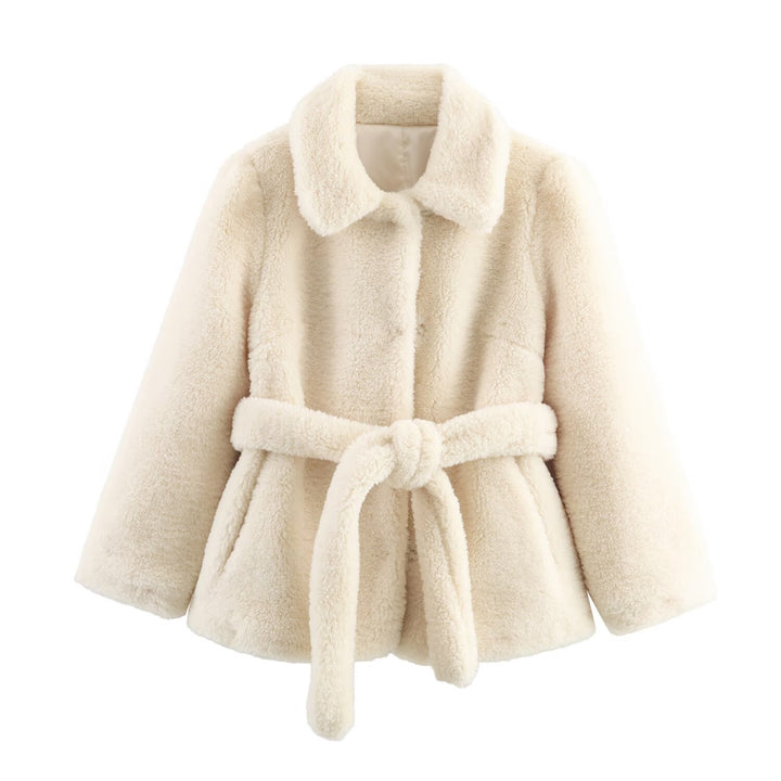 Damen Teddyfelljacke mit Gürtel und weichem Innenfutter Drune