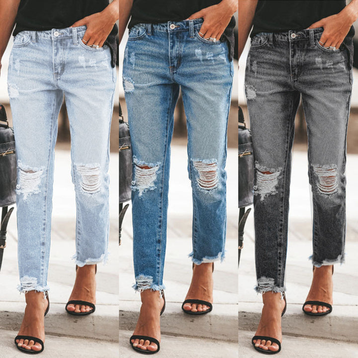 Damen Destroyed Mom Jeans mit Fransen und lässigem Schnitt Drune