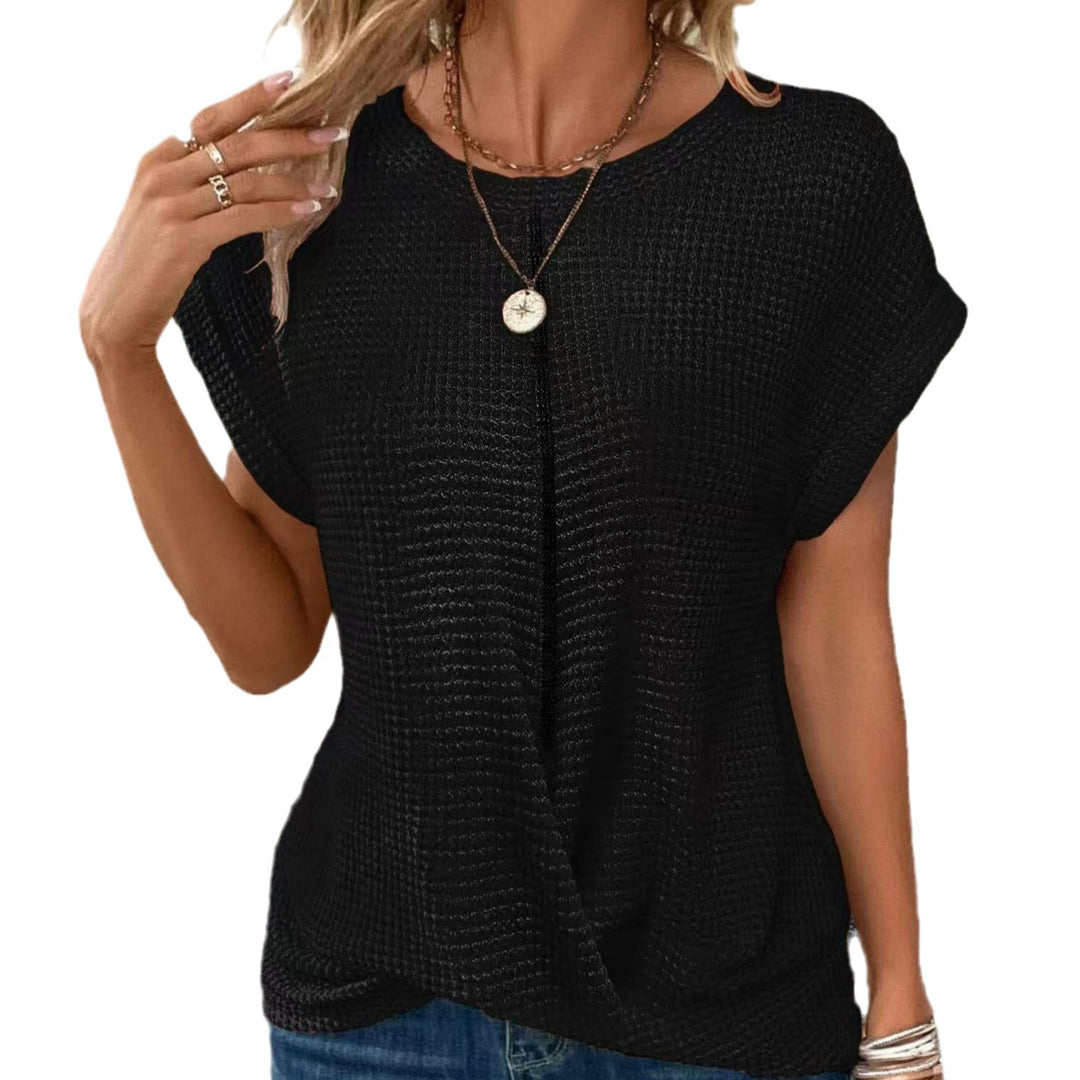 Damen lässiges Waffelstrickoberteil mit lockerer Passform Drune