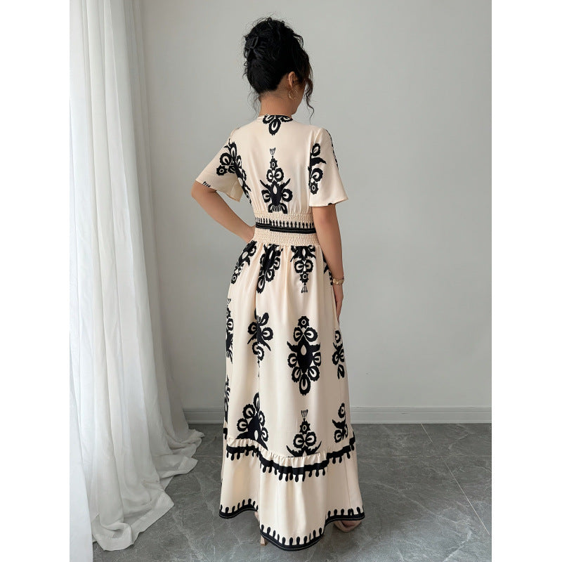 Damen Maxikleid mit floralem Design und dekorativen Rüschen Drune