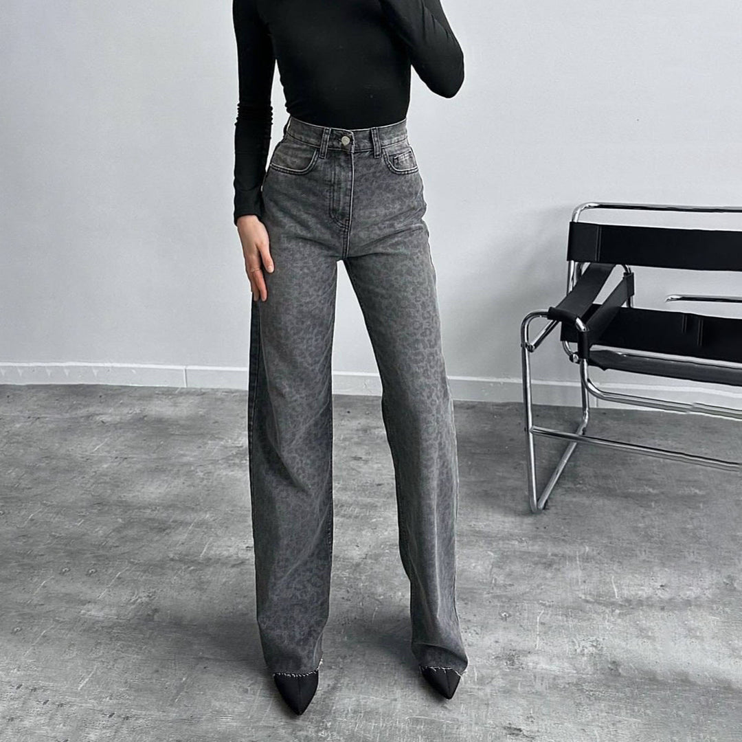 Damen Jeans im modischen Schlangenmuster mit hohem Bund und geradem Schnitt Drune