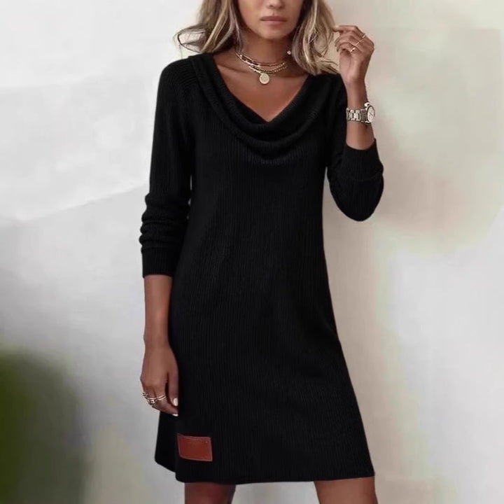Damen lässiges Strickkleid mit Wasserfall-Ausschnitt Drune