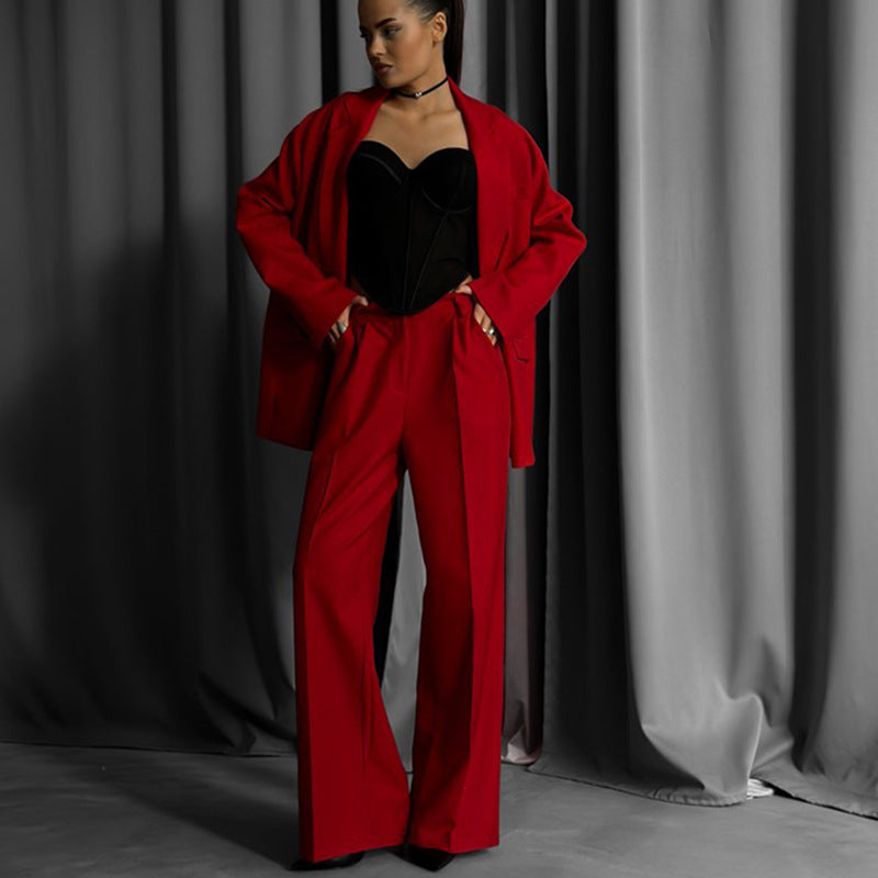 Damen elegantes und modisches Blazer-Anzug-Set mit hohen Taillenhosen Drune
