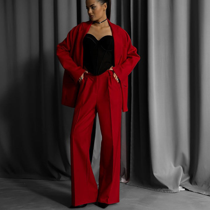 Damen elegantes und modisches Blazer-Anzug-Set mit hohen Taillenhosen Drune