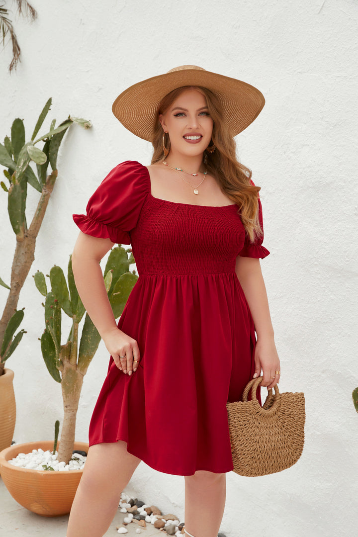Damen Leichtes Sommerkleid mit schulterfreier Passform und voluminösen Puffärmeln Drune