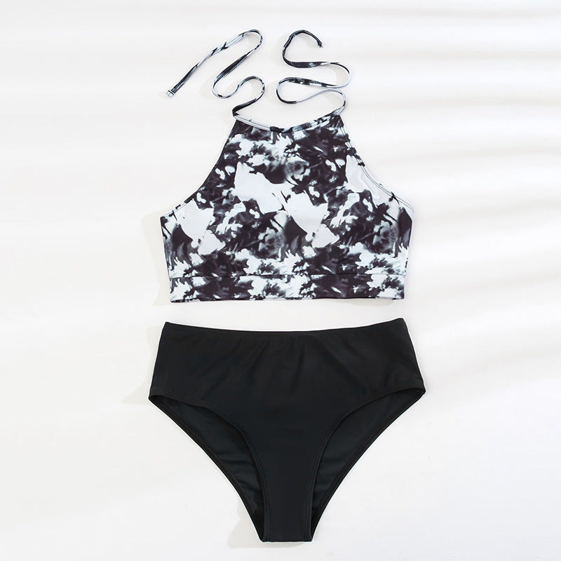 Damen Hoch tailliertes Sport-Bikini-Set mit stilvollem Crop-Oberteil Drune