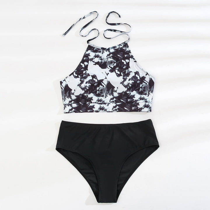 Damen Hoch tailliertes Sport-Bikini-Set mit stilvollem Crop-Oberteil Drune