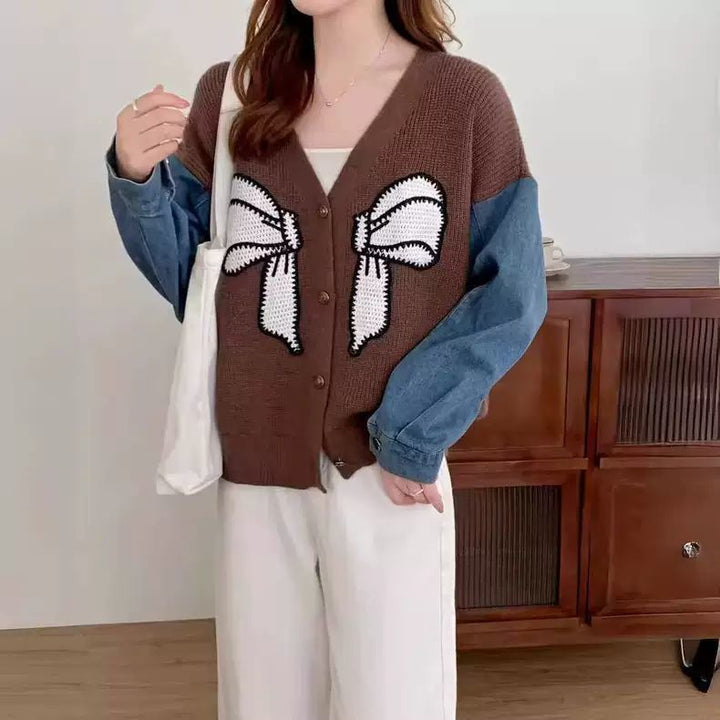 Damen Modischer Cardigan mit dekorativer Schleifenstickerei Drune