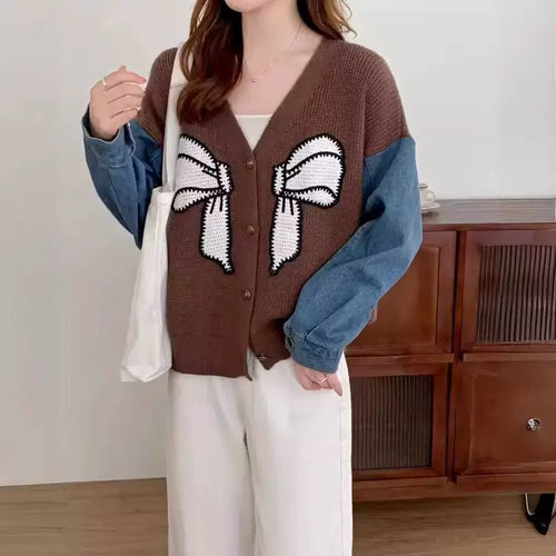 Damen Modischer Cardigan mit dekorativer Schleifenstickerei Drune