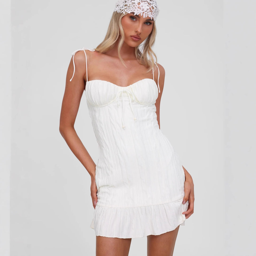 Damen Kleid mit verstellbaren Trägern und Rüschensaum Drune