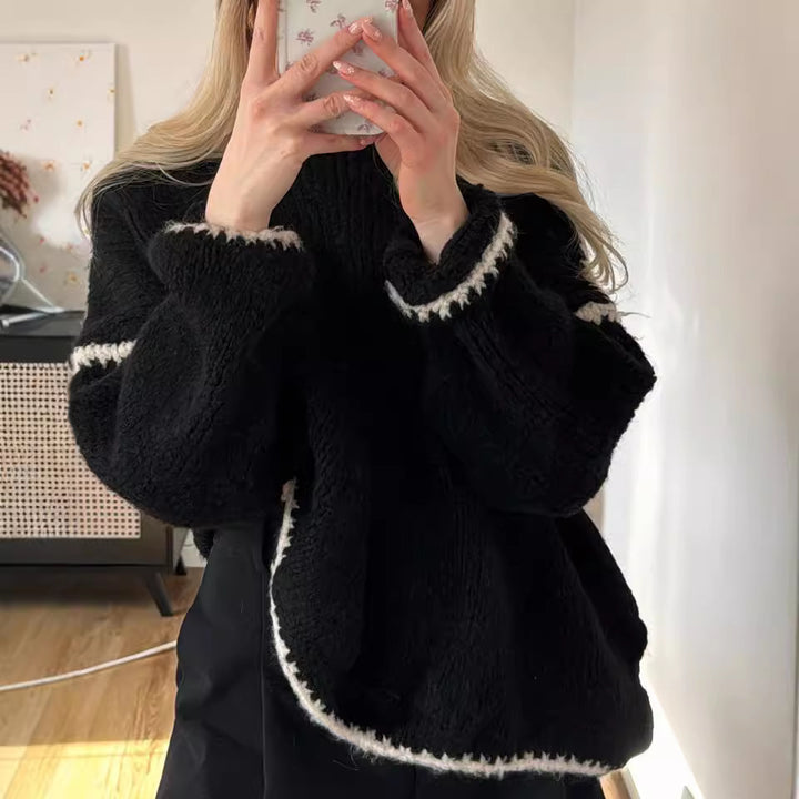 Damen lässiger Oversized Strickpullover mit kontrastierenden Akzenten Drune