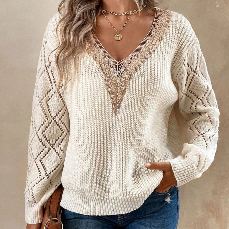 Damen Strickpullover mit raffiniertem Häkel-Ausschnitt Drune