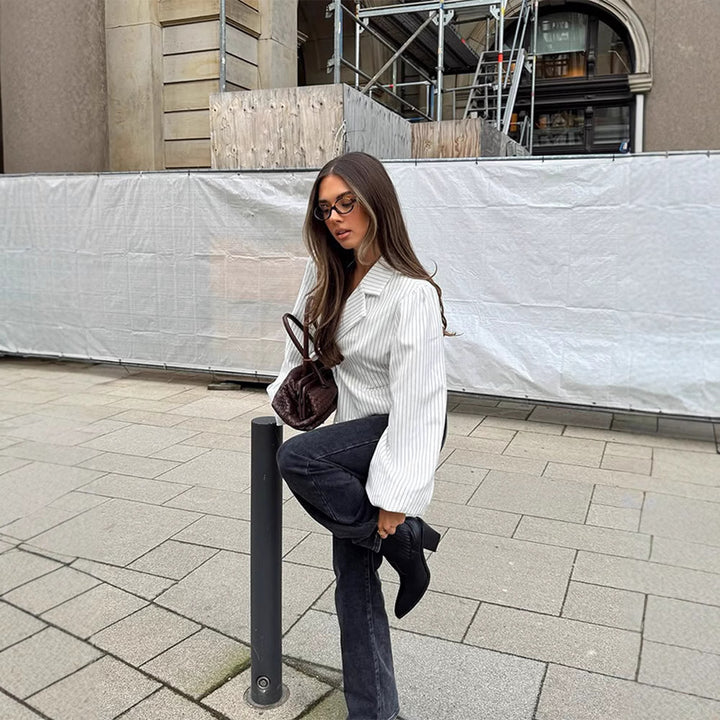 Damen elegante Taillierte Bluse mit voluminösen Ärmeln Drune