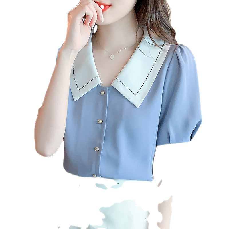 Damen elegante Bluse mit großem Kragen und Rüschendetails Drune