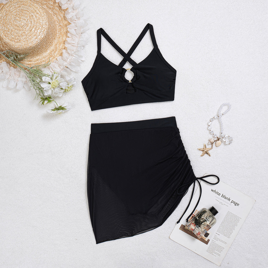 Damen Modischer Bikini mit transparentem Wickelrock Drune