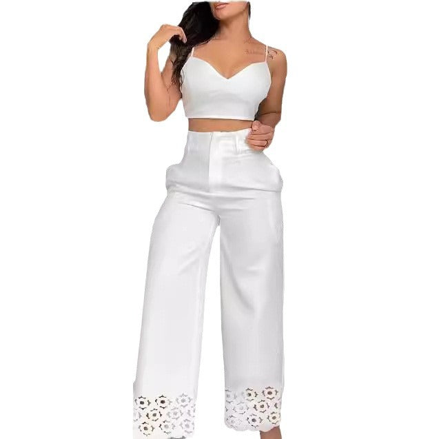 Damen Trendiges Zweiteiliges Outfit mit Oberteil und weiten Hosen Drune