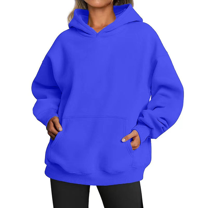 Damen nan weicher Oversize-Kapuzenpullover mit asymmetrischem Saum Kängurutasche und überschnittener Schulter Drune