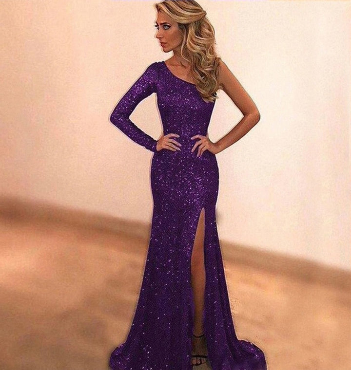 Damen Glitzerndes Abendkleid mit asymmetrischem Design und hohem Beinschlitz Drune