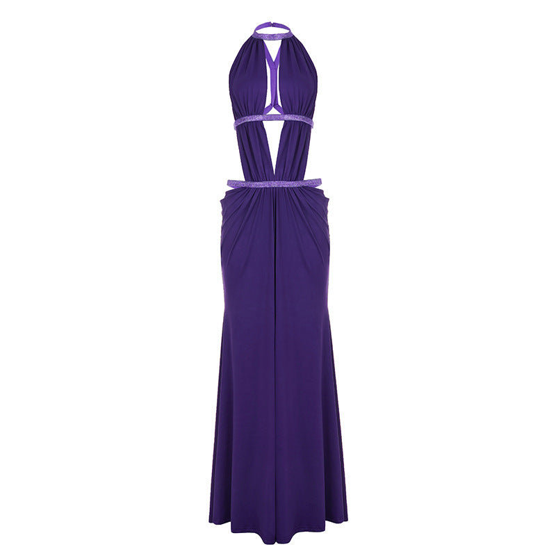 Damen Maxikleid mit tiefem V-Ausschnitt und elegantem Rückendetail Drune