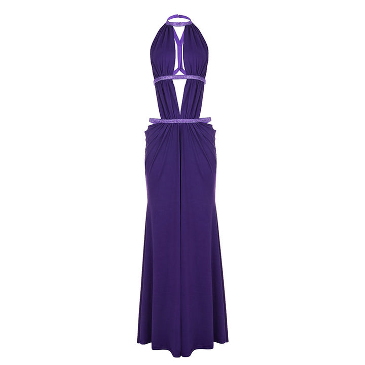 Damen Maxikleid mit tiefem V-Ausschnitt und elegantem Rückendetail Drune