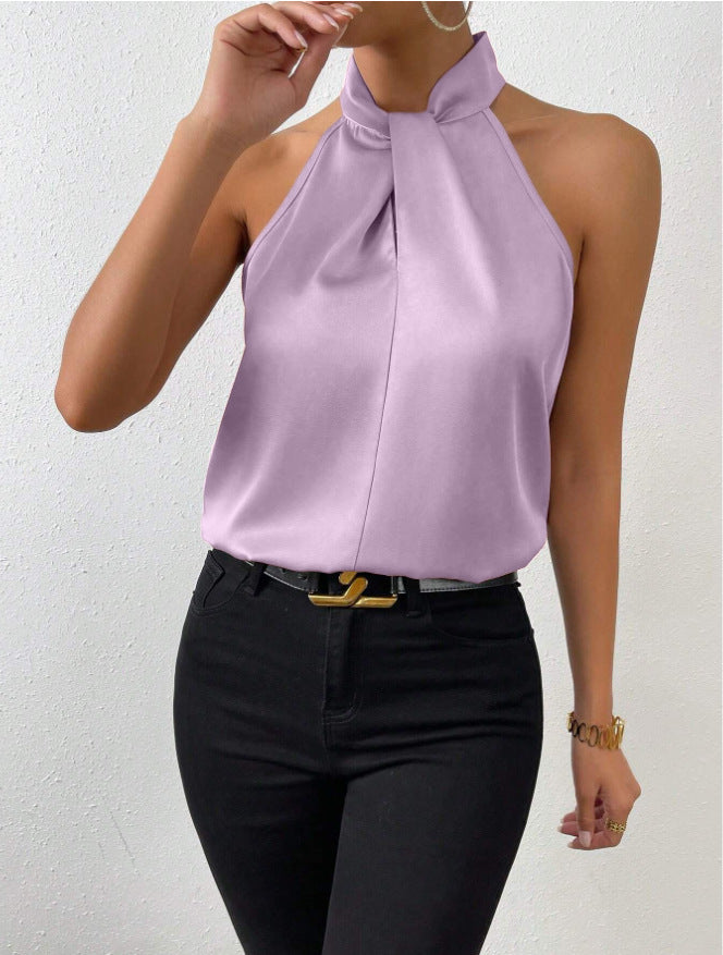 Drune | Damen Knoten Hals Stil Top Seide